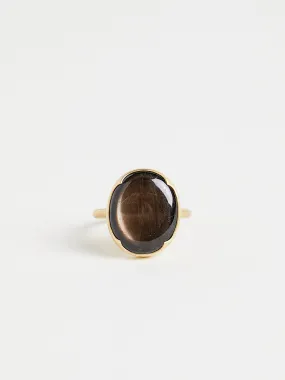 14.2ct Oval Brown Star Sapphire Ring in 18k Yellow Gold