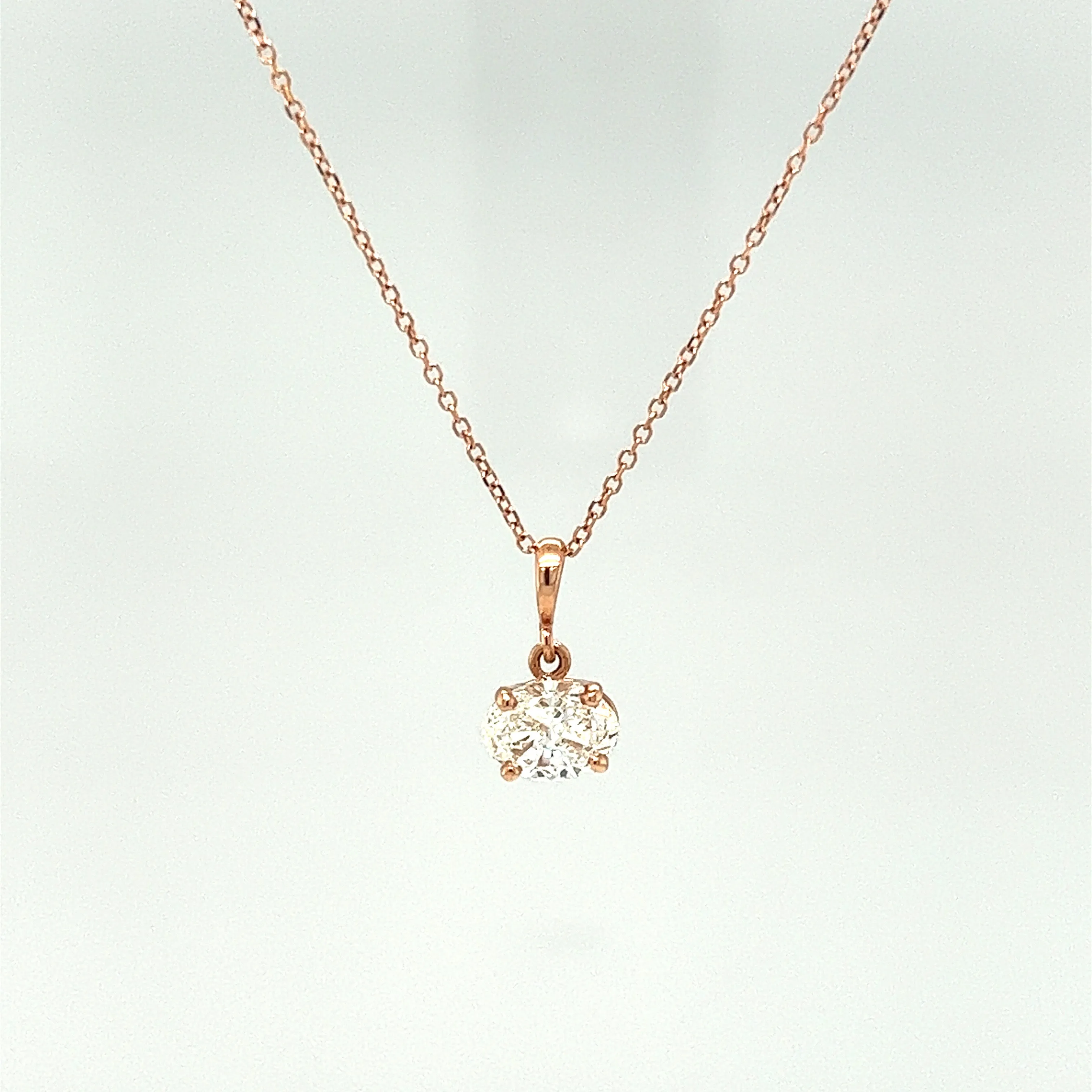 14k Rose Gold .90CTW Modern Diamond Solitaire Pendant