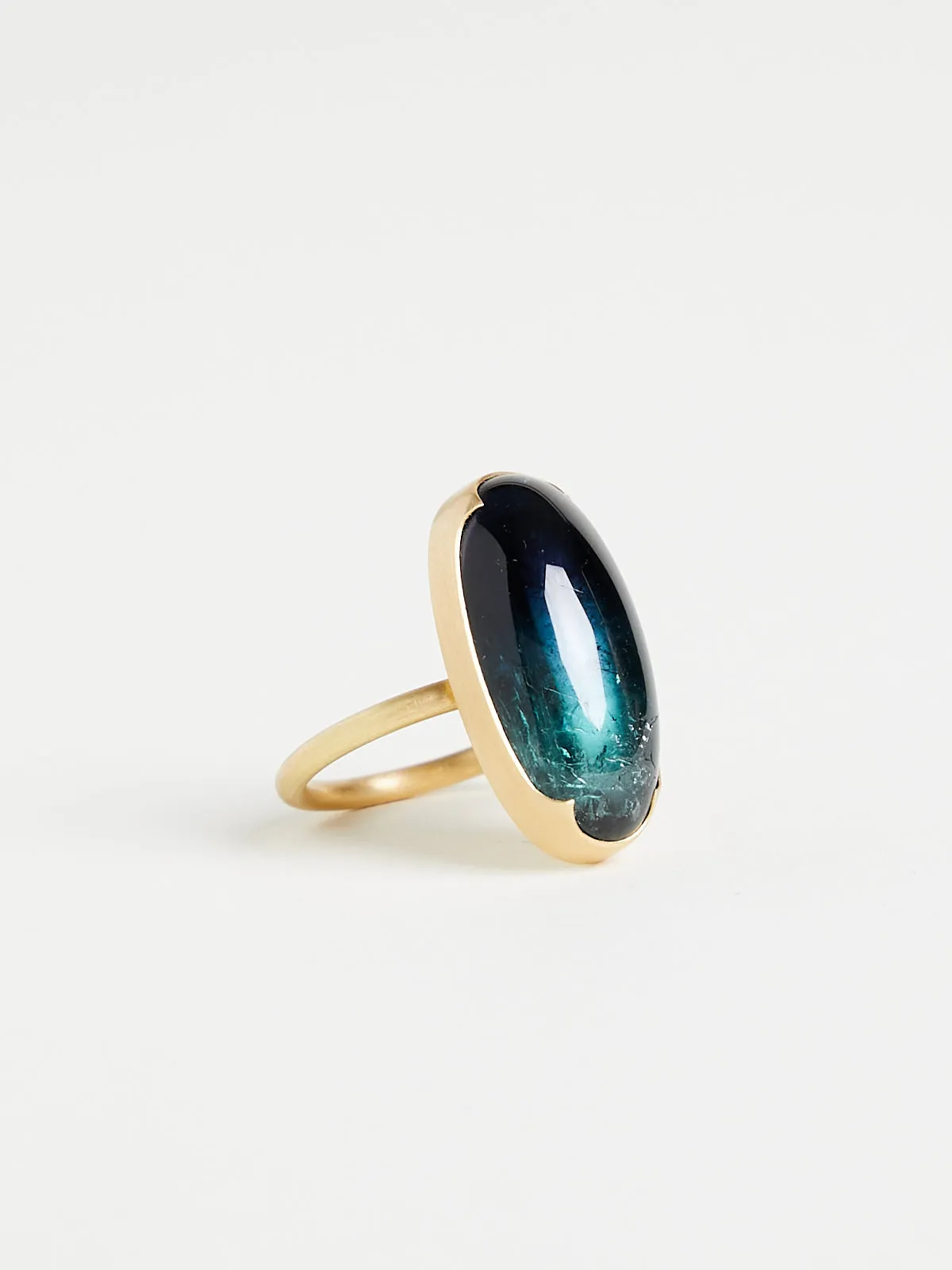 17ct Oval Indicolite Ring in 18k Yellow Gold