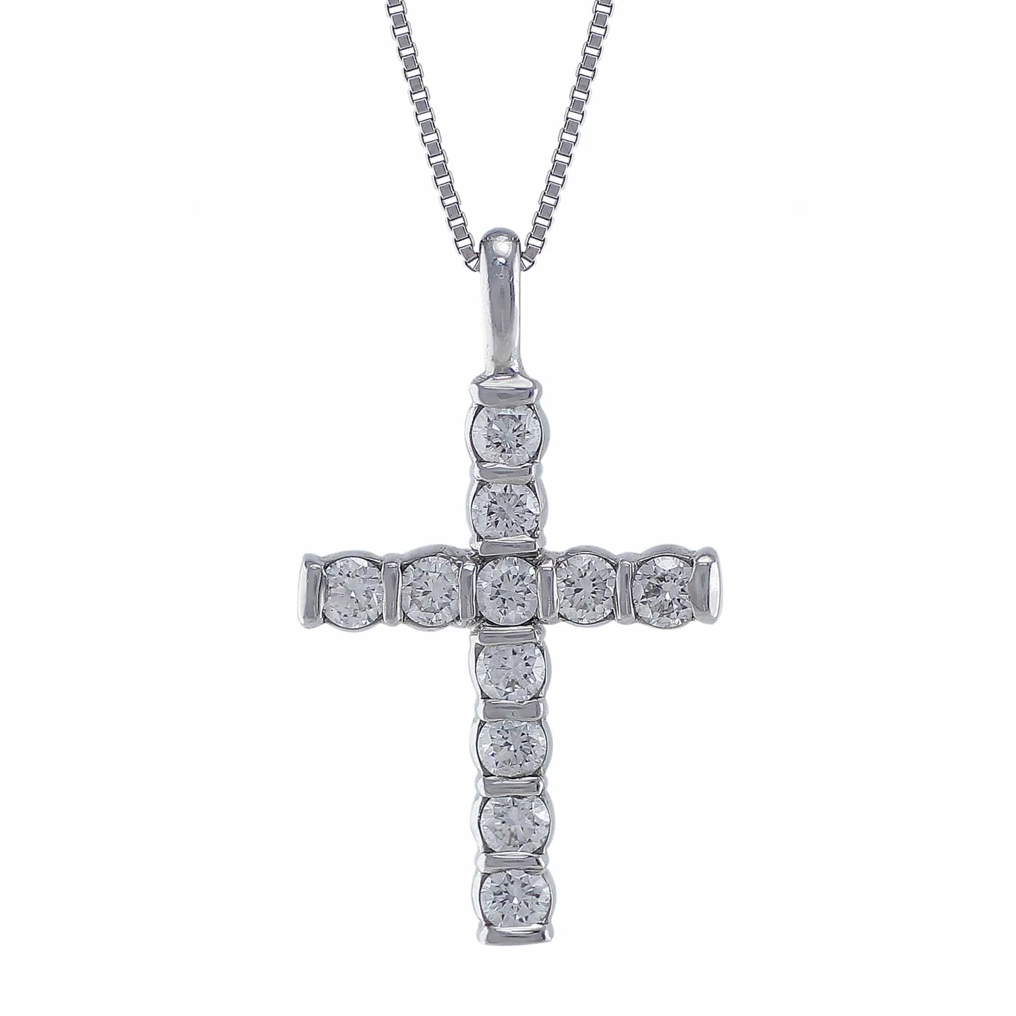 18k White Gold Small Diamond Cross Pendant