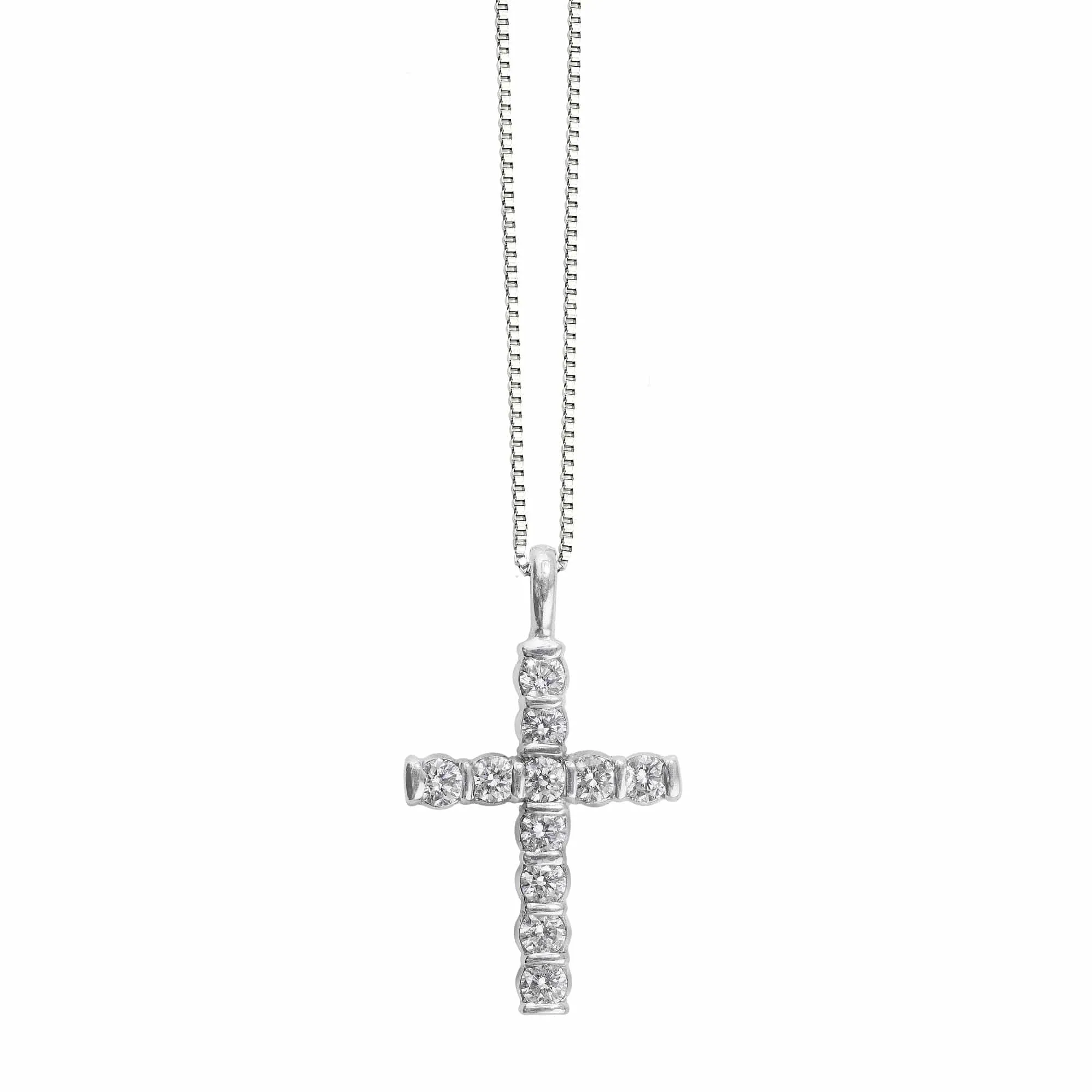 18k White Gold Small Diamond Cross Pendant