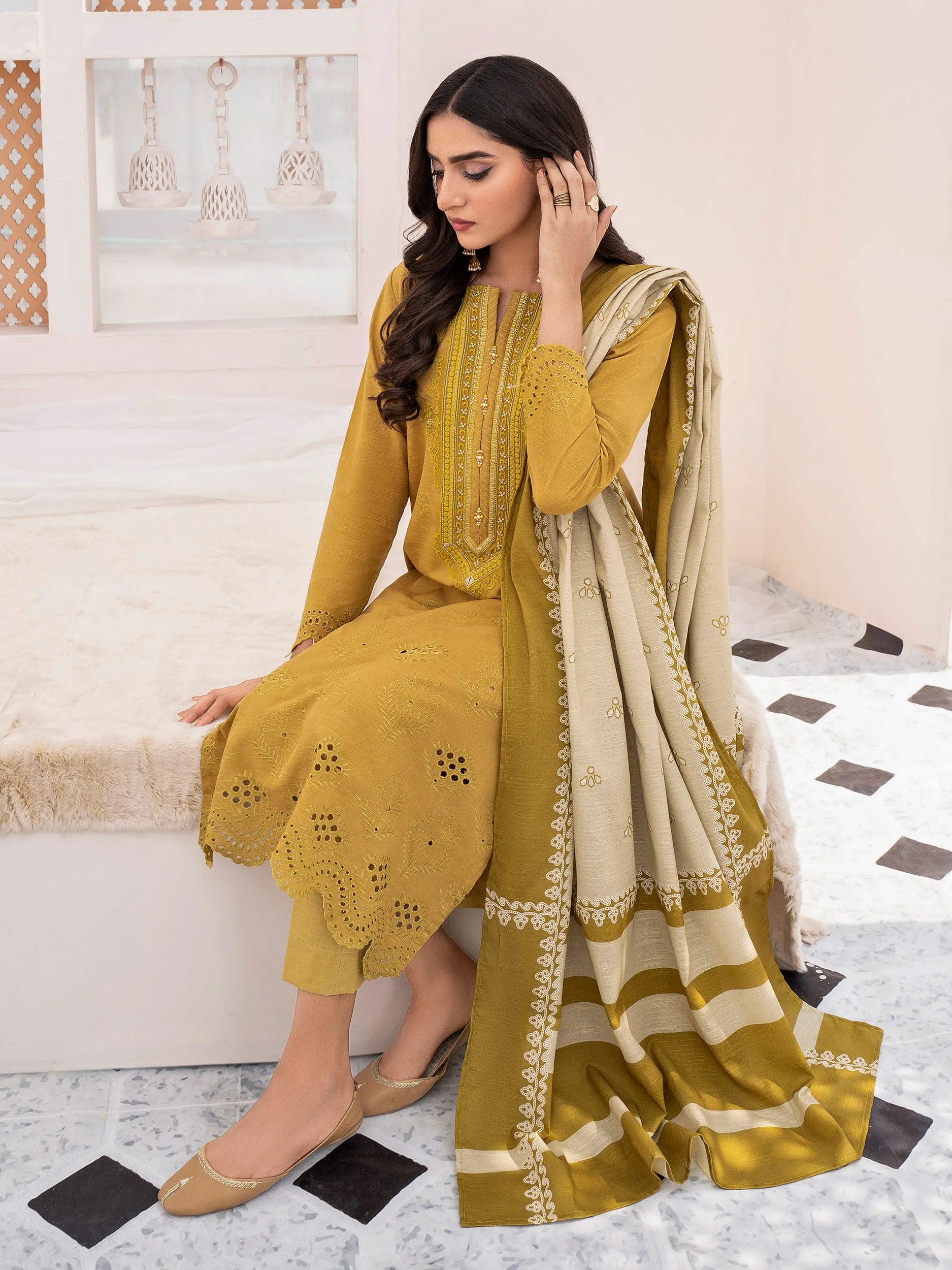 2 Piece Khaddar Suit-Unstitched Embroidered