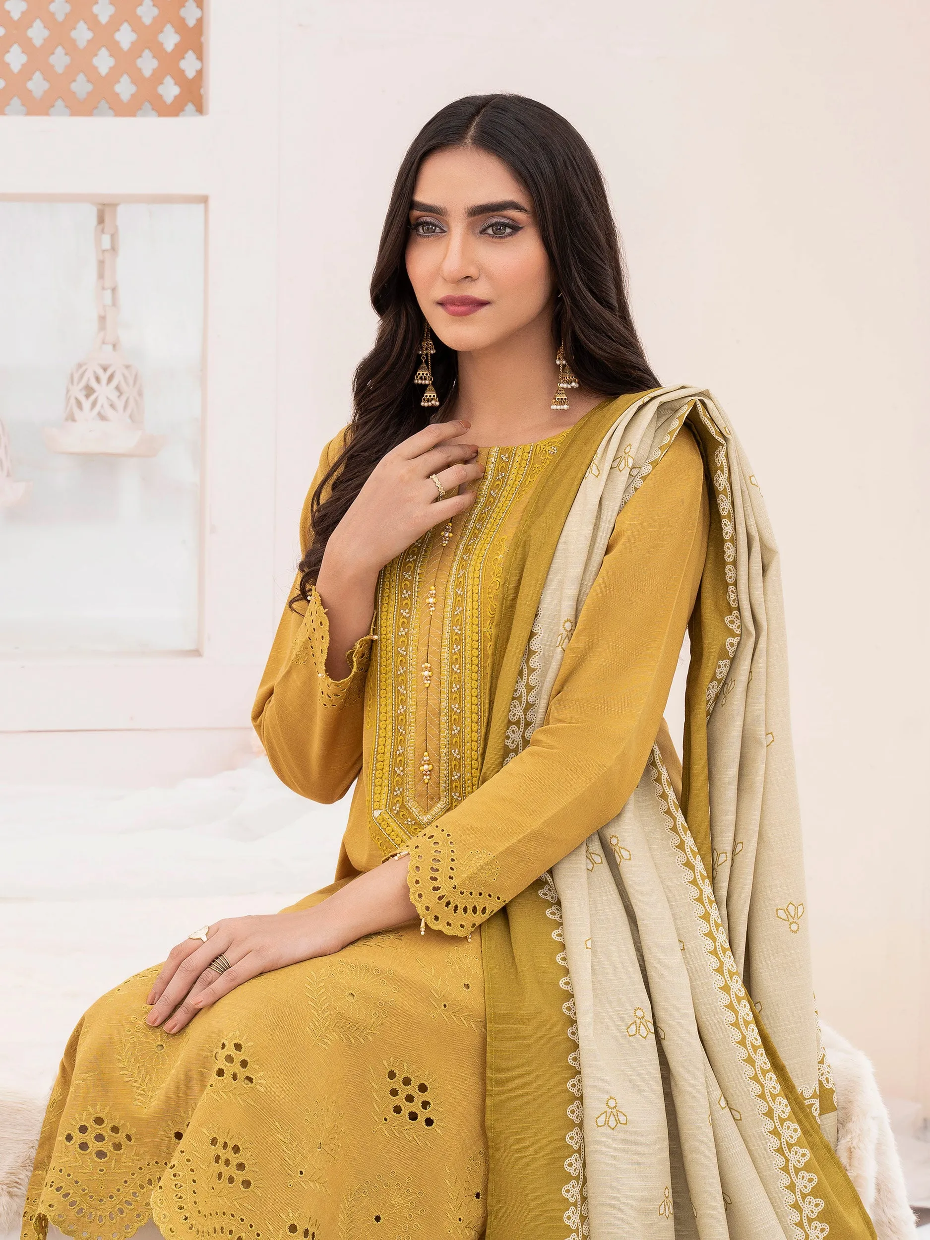 2 Piece Khaddar Suit-Unstitched Embroidered