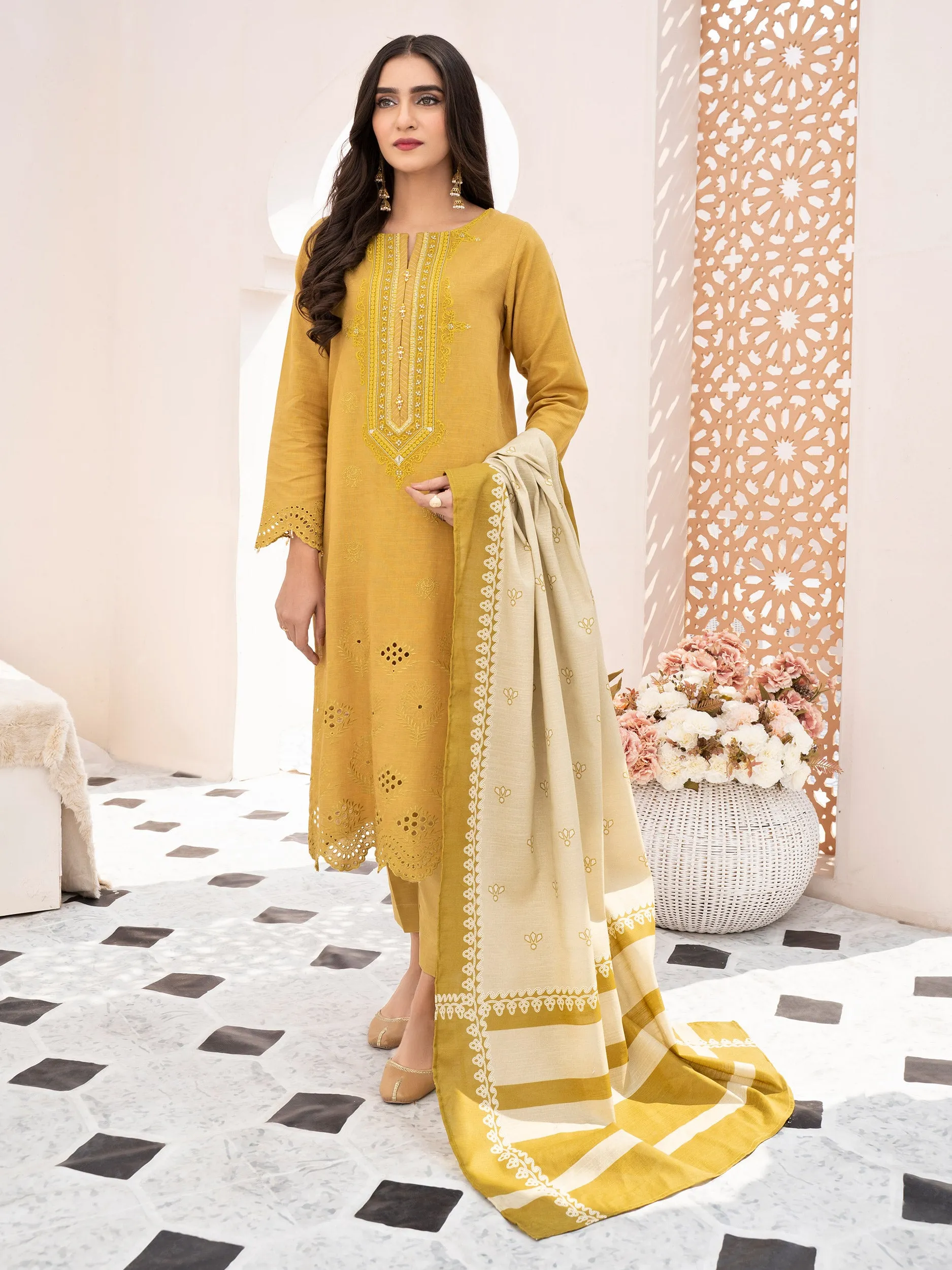 2 Piece Khaddar Suit-Unstitched Embroidered