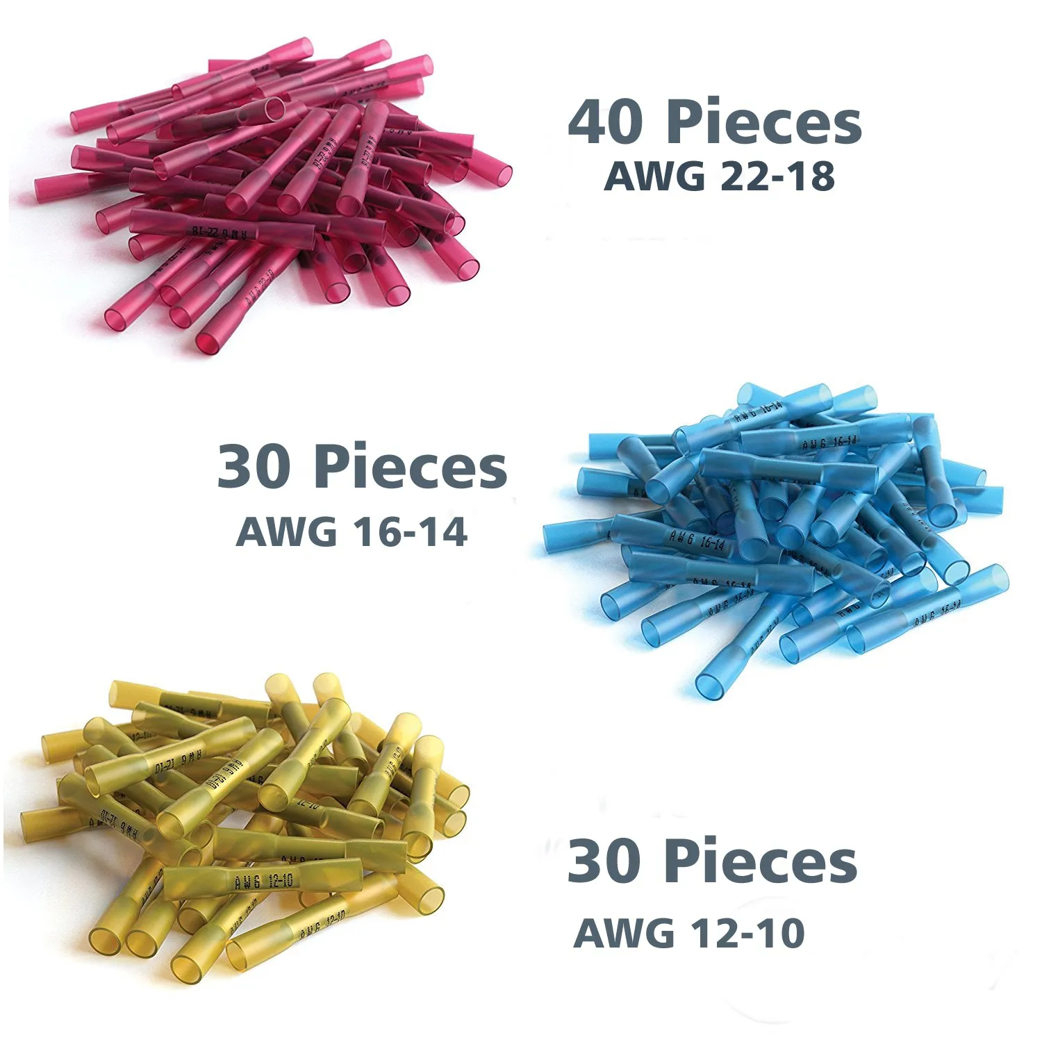 200 Pcs Solder Seal Butt Connectors & Heat Shrink Wire Terminals Kit 26-10 GA - #HSKIT-18330