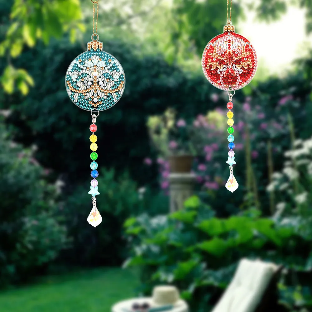 2PCS Suncatcher Diamond Painting Hanging Decor for Kid DIY Craft (Xmas Ball #9)