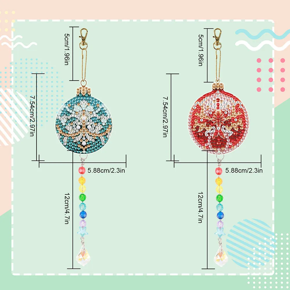 2PCS Suncatcher Diamond Painting Hanging Decor for Kid DIY Craft (Xmas Ball #9)