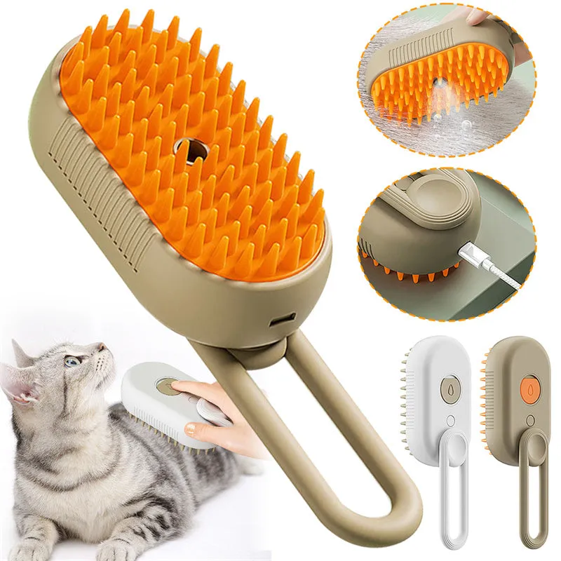 3-in-1 Cat Steam Brush and Dog Grooming Brush - Electric Spray for Massage and Hair Removal