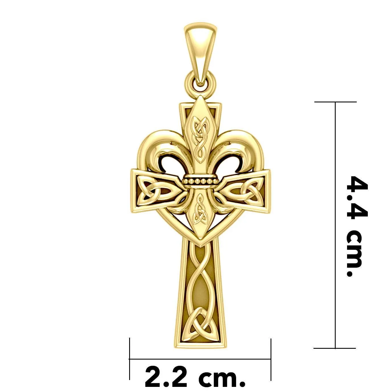 A powerful combination of Celtic elements ~ 14K Solid Gold Jewelry Pendant in Fleur-de-Lis and Celtic Cross GPD5994