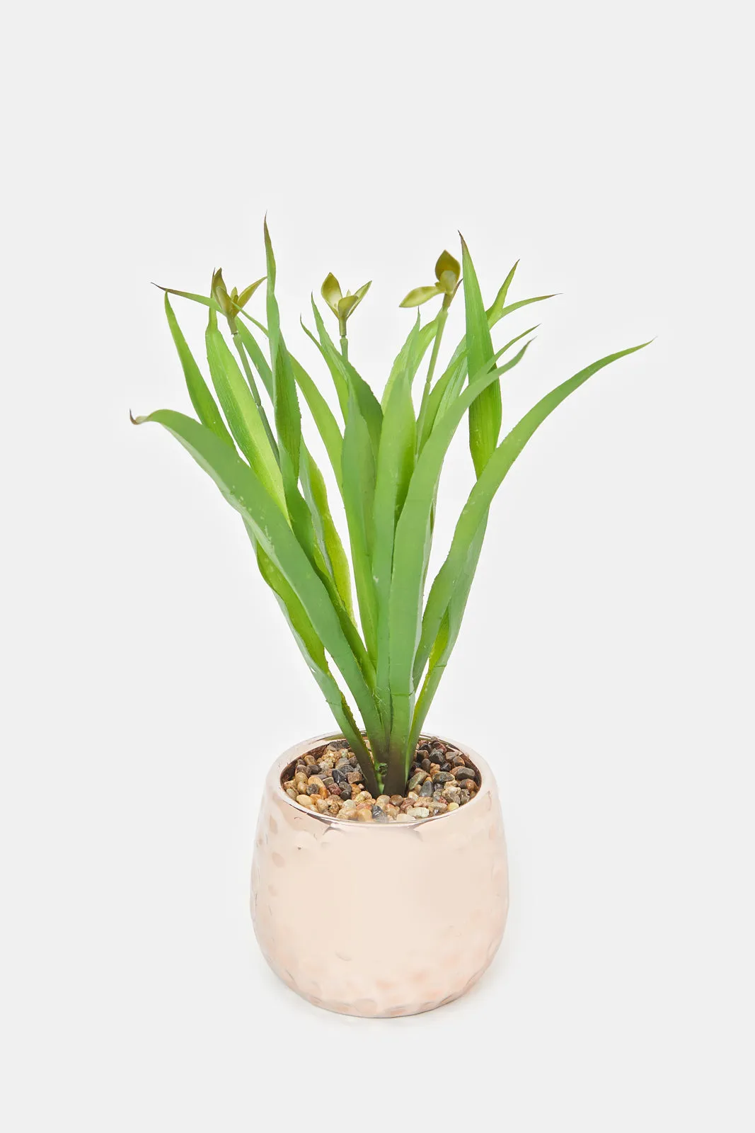 Artificial Plant In Gold Ceramic Embossed Pot