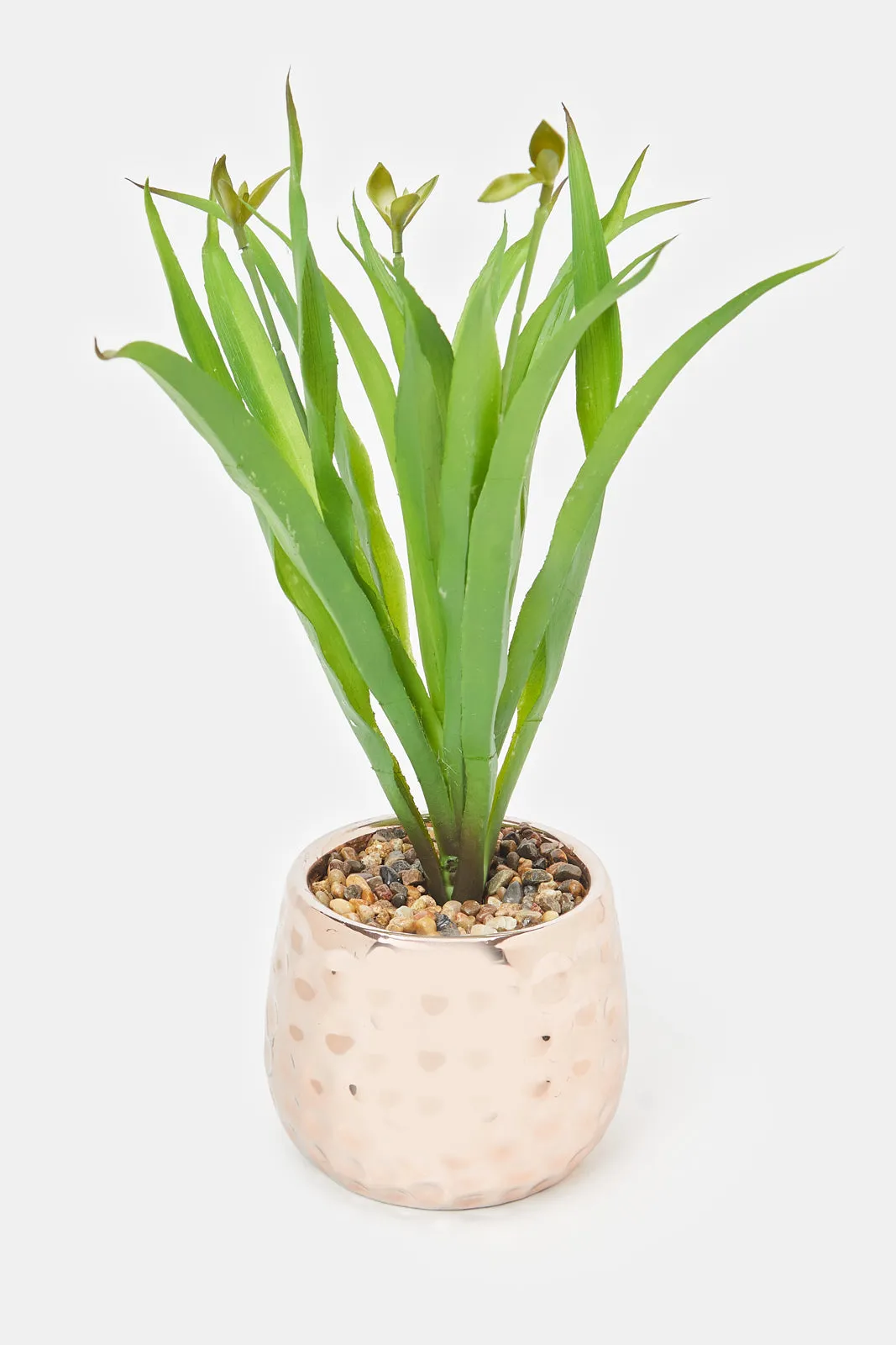 Artificial Plant In Gold Ceramic Embossed Pot