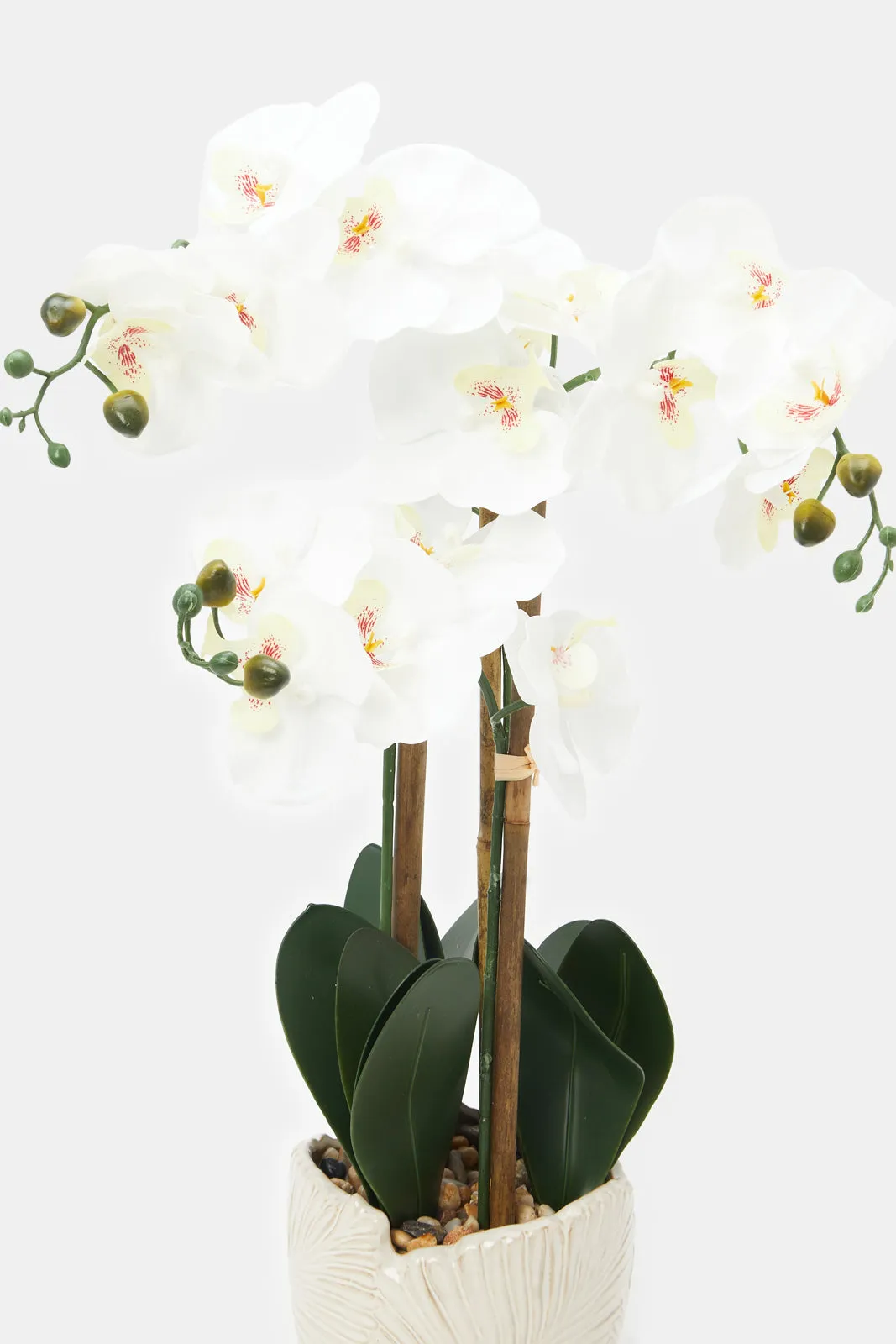 Artificial White Orchid Flower In Ceramic Vase