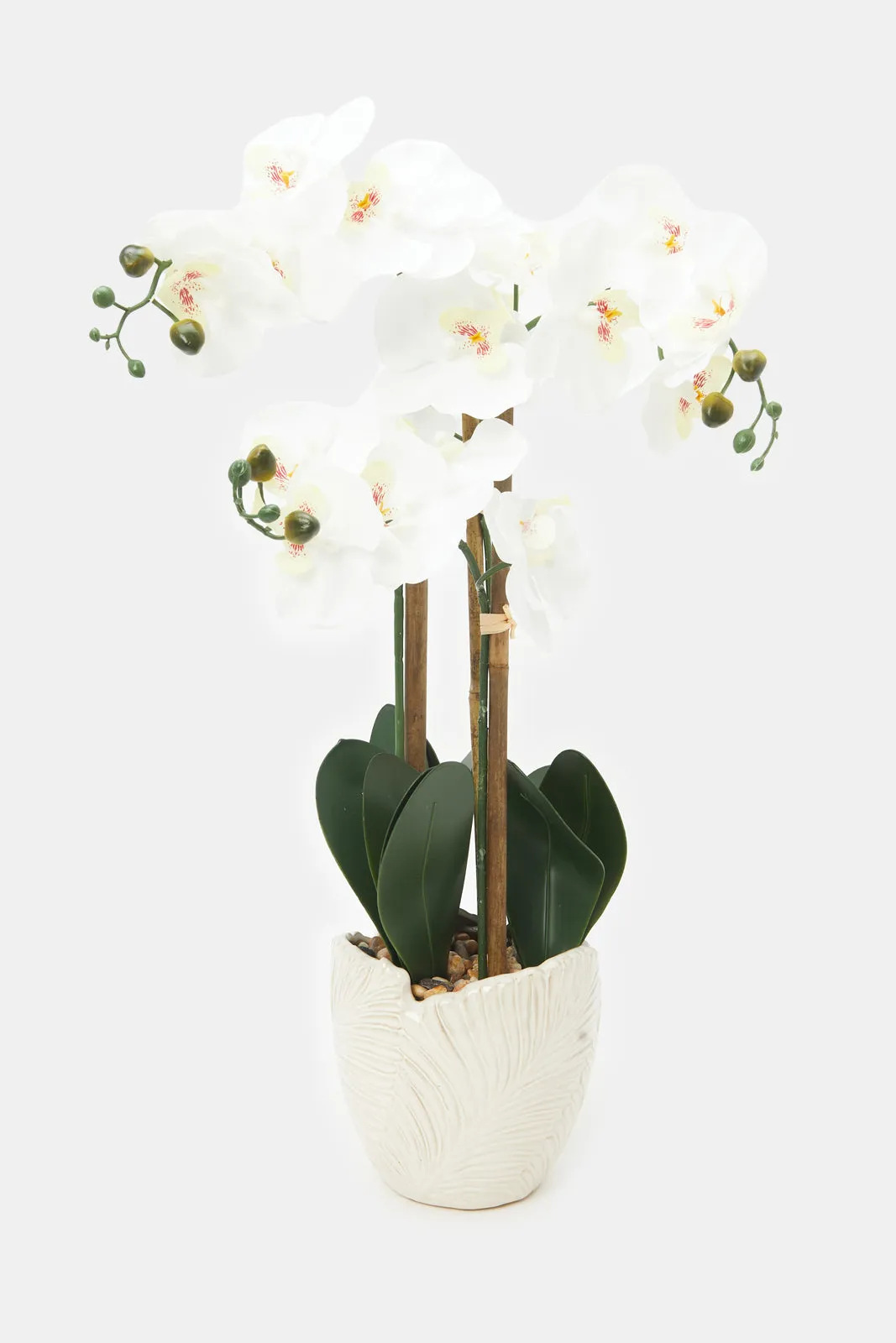 Artificial White Orchid Flower In Ceramic Vase