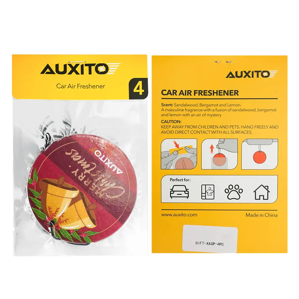 AUXITO Car Air Freshener Hanging Paper Long-Lasting Fragrance Sandalwood Bergamot Lemon Scent - 4pcs