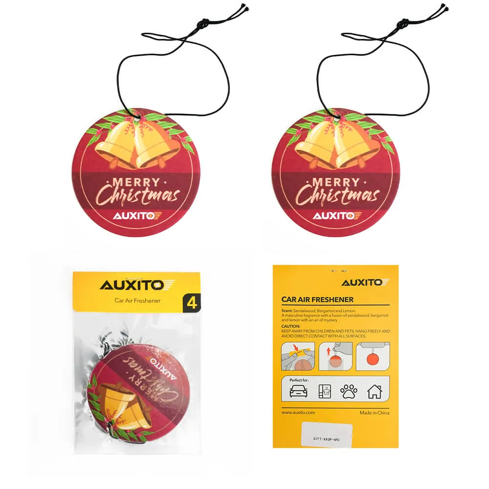 AUXITO Car Air Freshener Hanging Paper Long-Lasting Fragrance Sandalwood Bergamot Lemon Scent - 4pcs