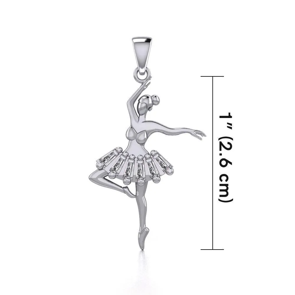 Ballet Dancer Silver Pendant with Gem TPD5829