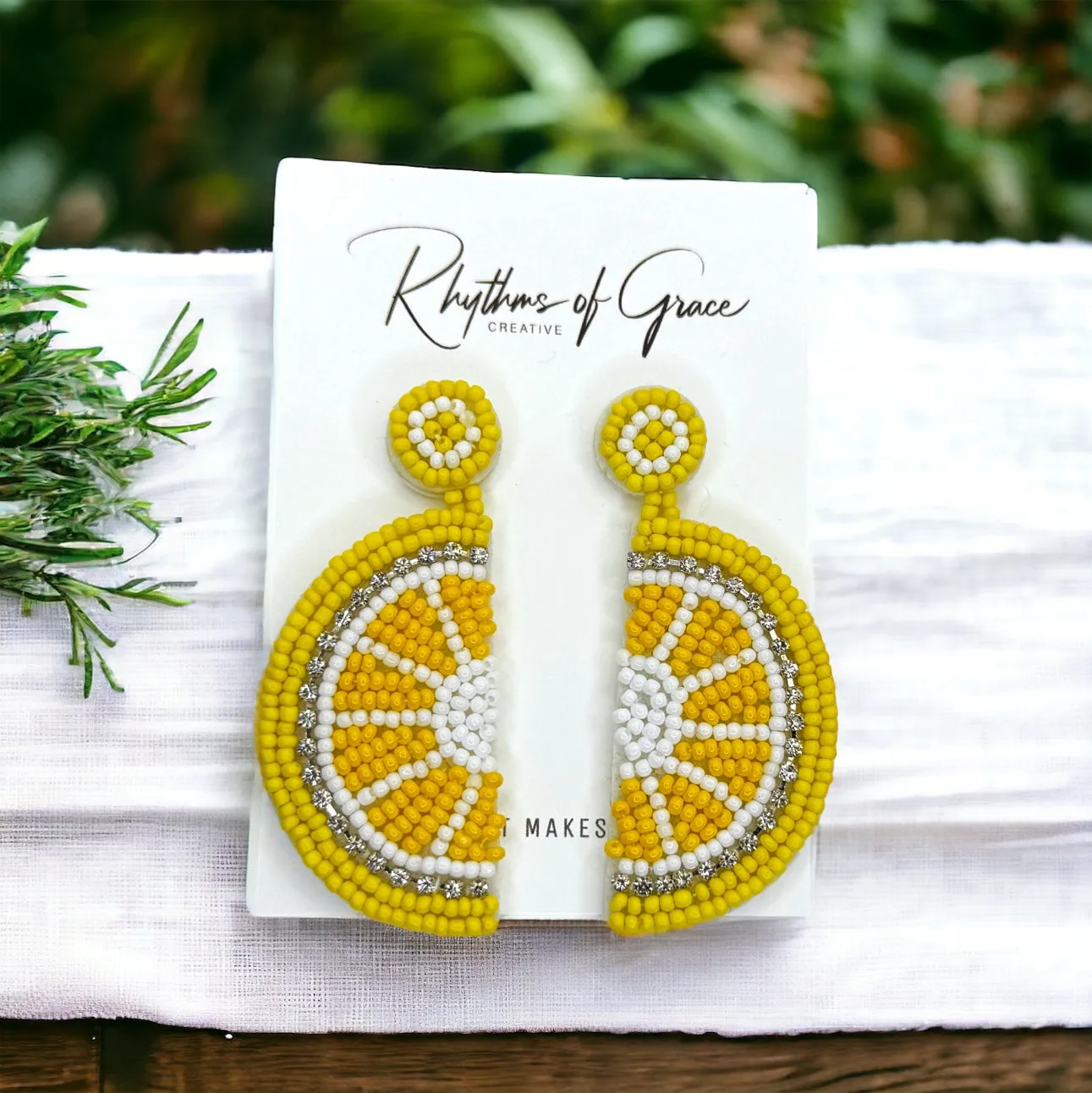 Beaded Lemon Earrings - Fruit Earrings, Handmade Jewelry, Lemon Jewelry, Food Earrings, Lemonade