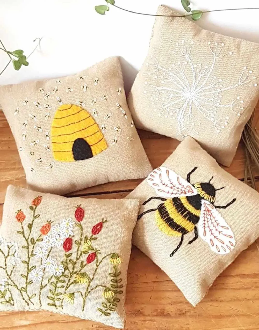 Bee Embroidered Linen Lavender Bags Kit, Corinne Lapierre