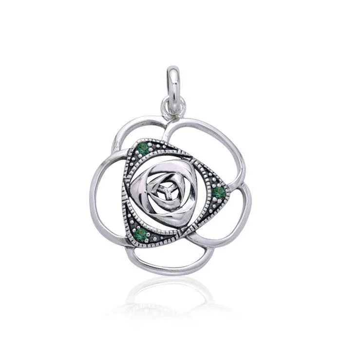 Blooming Rose Silver Pendant with Gems TPD3585