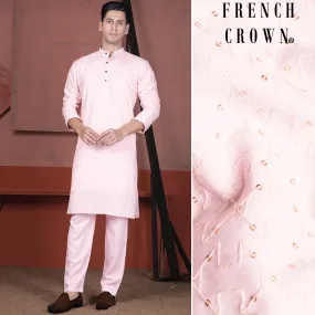 Blush Peach Viscose Embroidered With Tikki Work Designer Kurta Set