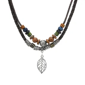 Boho Leaf Wood Bead Necklace