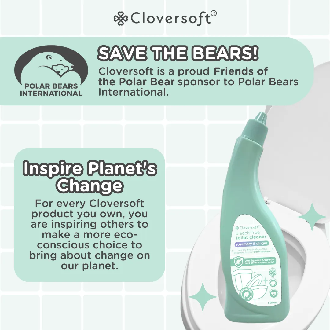 Cloversoft Antibacterial Bleach-Free Toilet Cleaner 500ml Rosemary & Ginger Eco Friendly 2 In 1 Remove Stain Conceal Nasty Smells