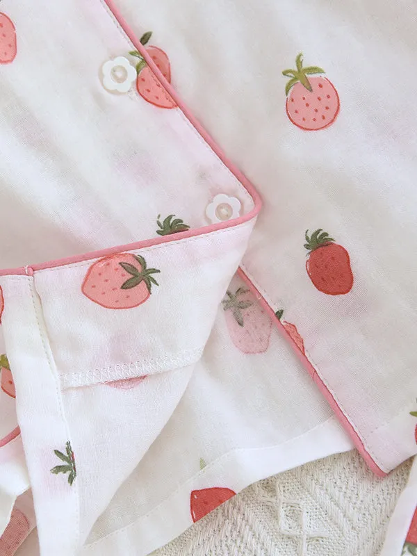 Cotton Strawberry Print Long Sleeve Pajama Set