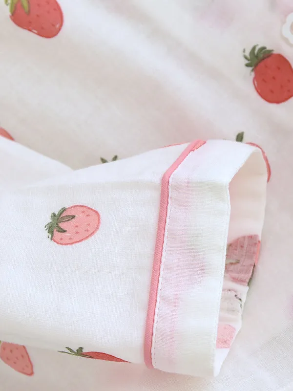 Cotton Strawberry Print Long Sleeve Pajama Set