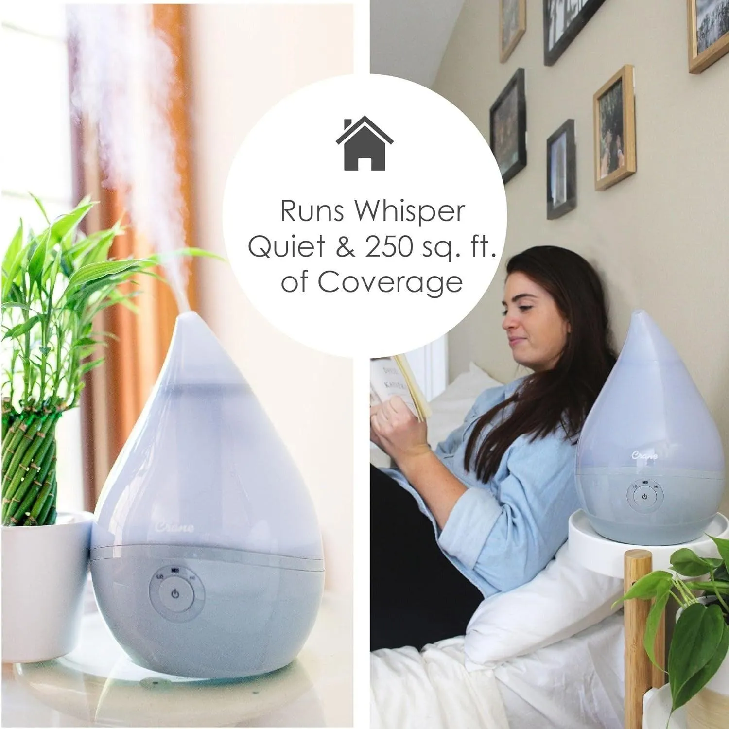 Crane Droplet Ultrasonic Cool Mist Humidifier Grey - 0.5 Gallon