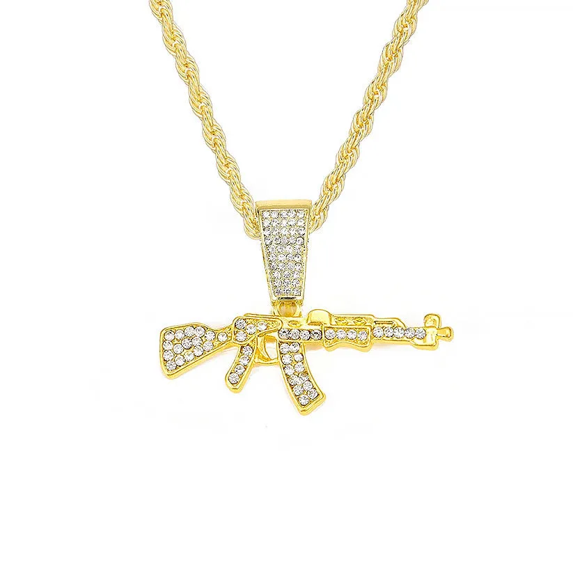 Crystal Rhinestone Gun Pendant