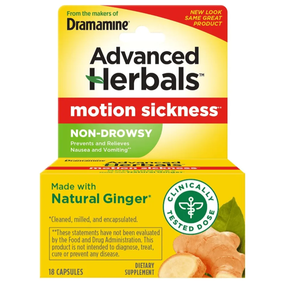 Dramamine Advanced Herbals Non-Drowsy Motion Sickness Relief Capsules - 18 Ct