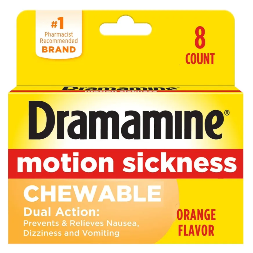 Dramamine Chewable Motion Sickness Relief Orange Flavor - 8 Ct