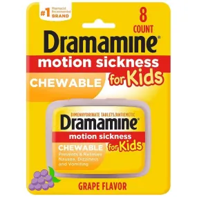 Dramamine Motion Sickness Relief for Kids, Grape Flavor - 8 ct.