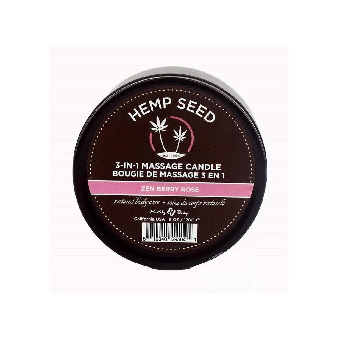 Earthly Body Hemp Seed 3 In 1 Massage Candle Zen Berry Rose 6 oz