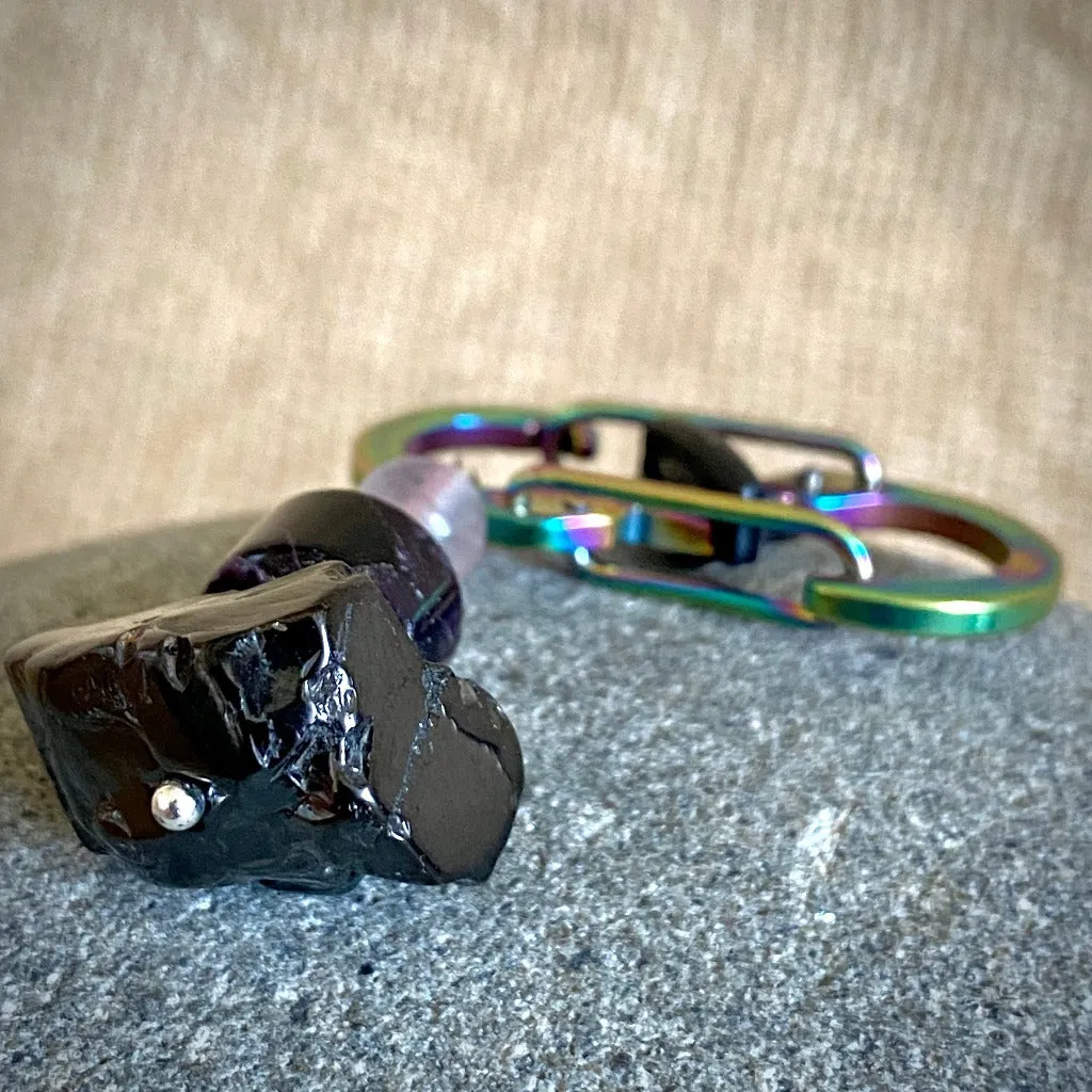 Elite Shungite & Purple Fluorite Clip-On, Stainless Steel Carabiner