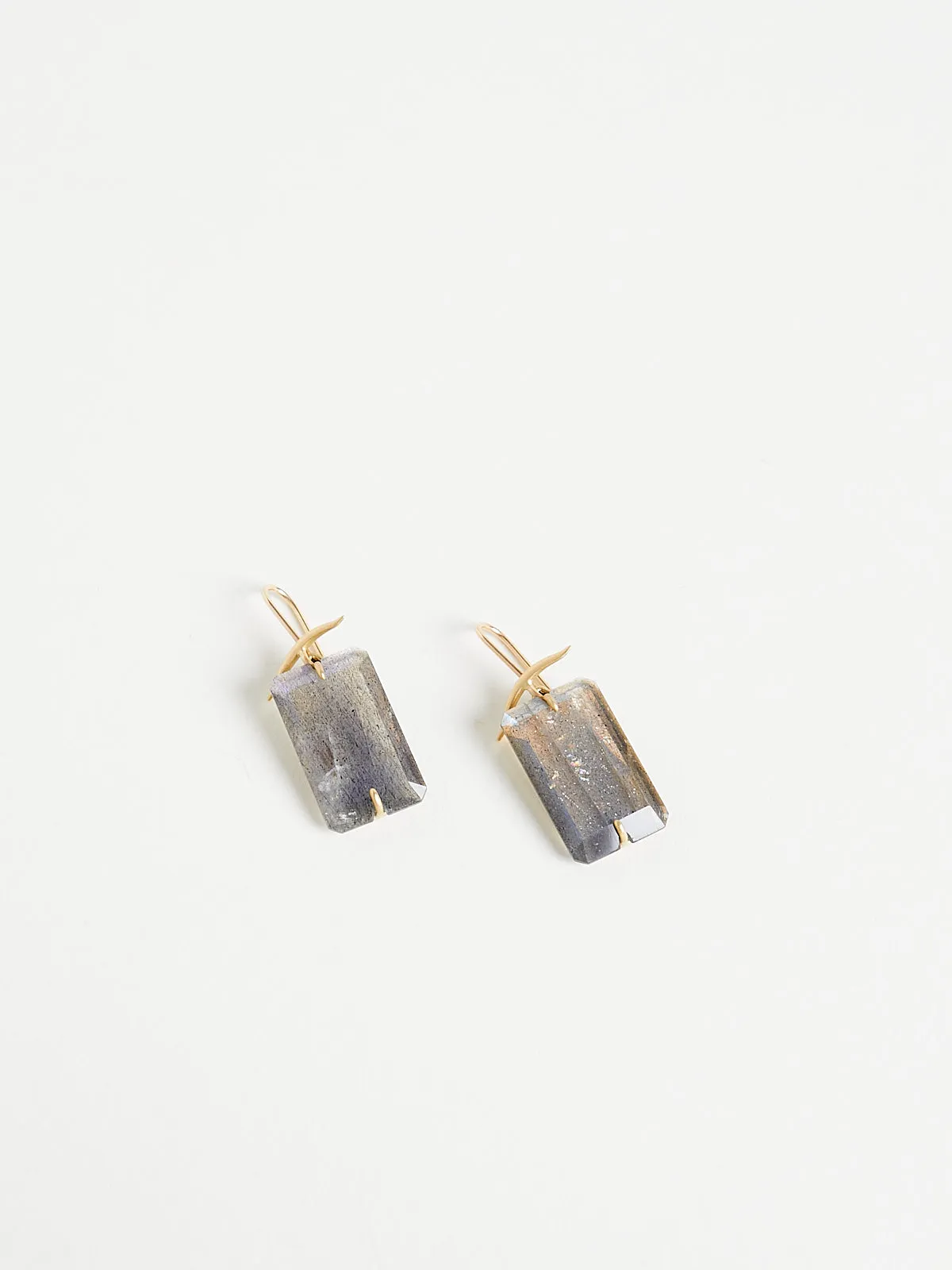 Faceted Rectangular Labradorite Earrings in 18k Yellow Gold