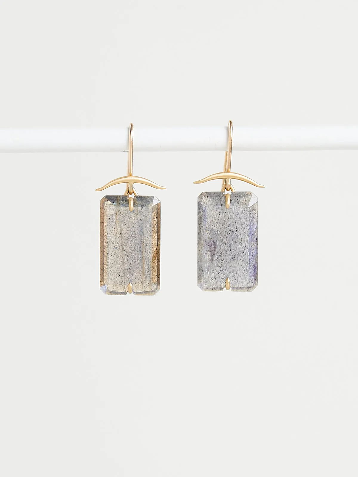 Faceted Rectangular Labradorite Earrings in 18k Yellow Gold