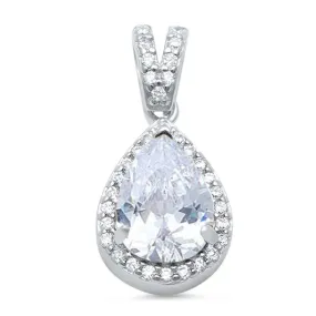 Fashion Women's 925 Sterling Silver Clear Pear Cubic Zirconia  Pendant