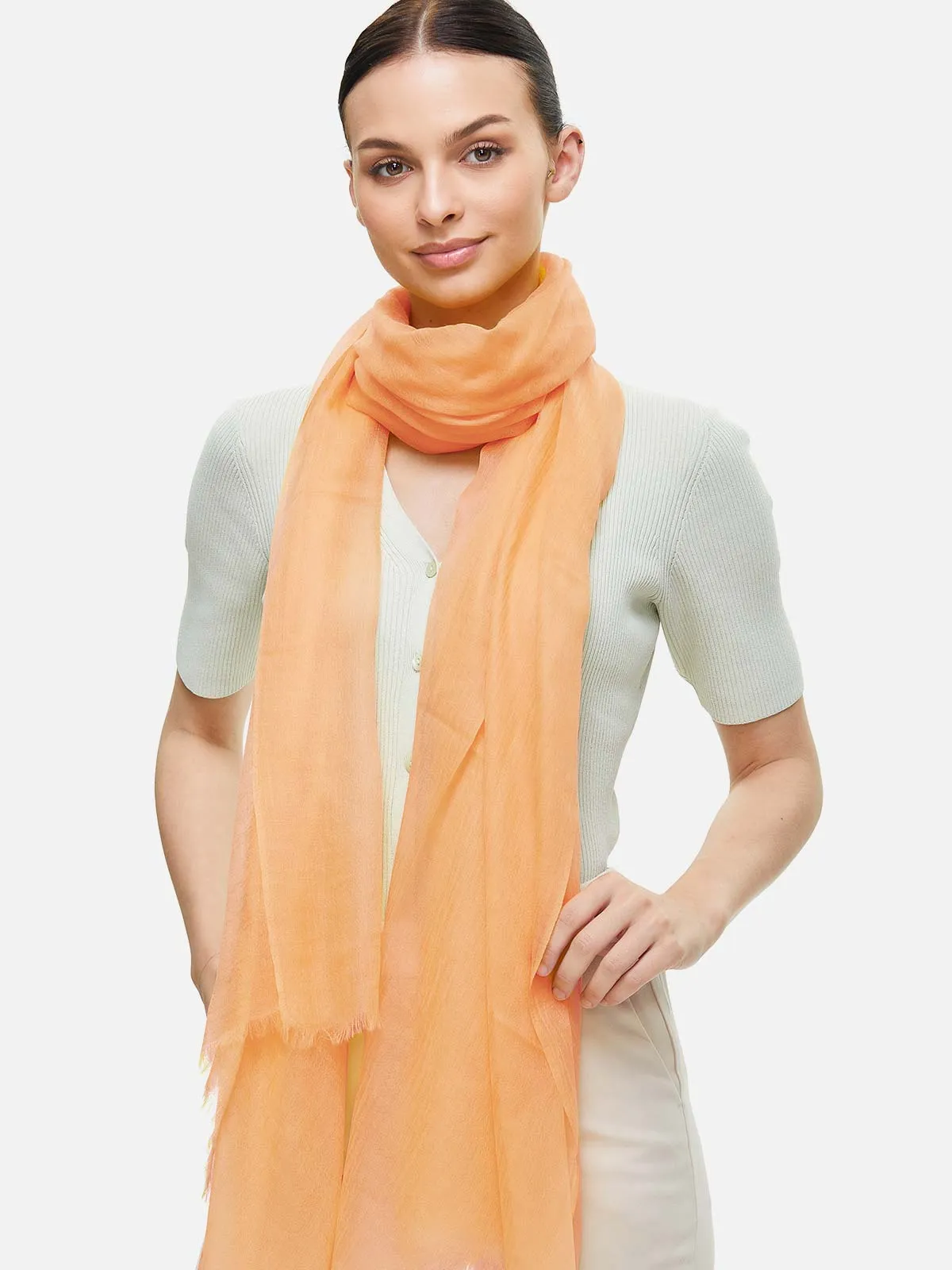 Featherlight Peach Cashmere Scarf