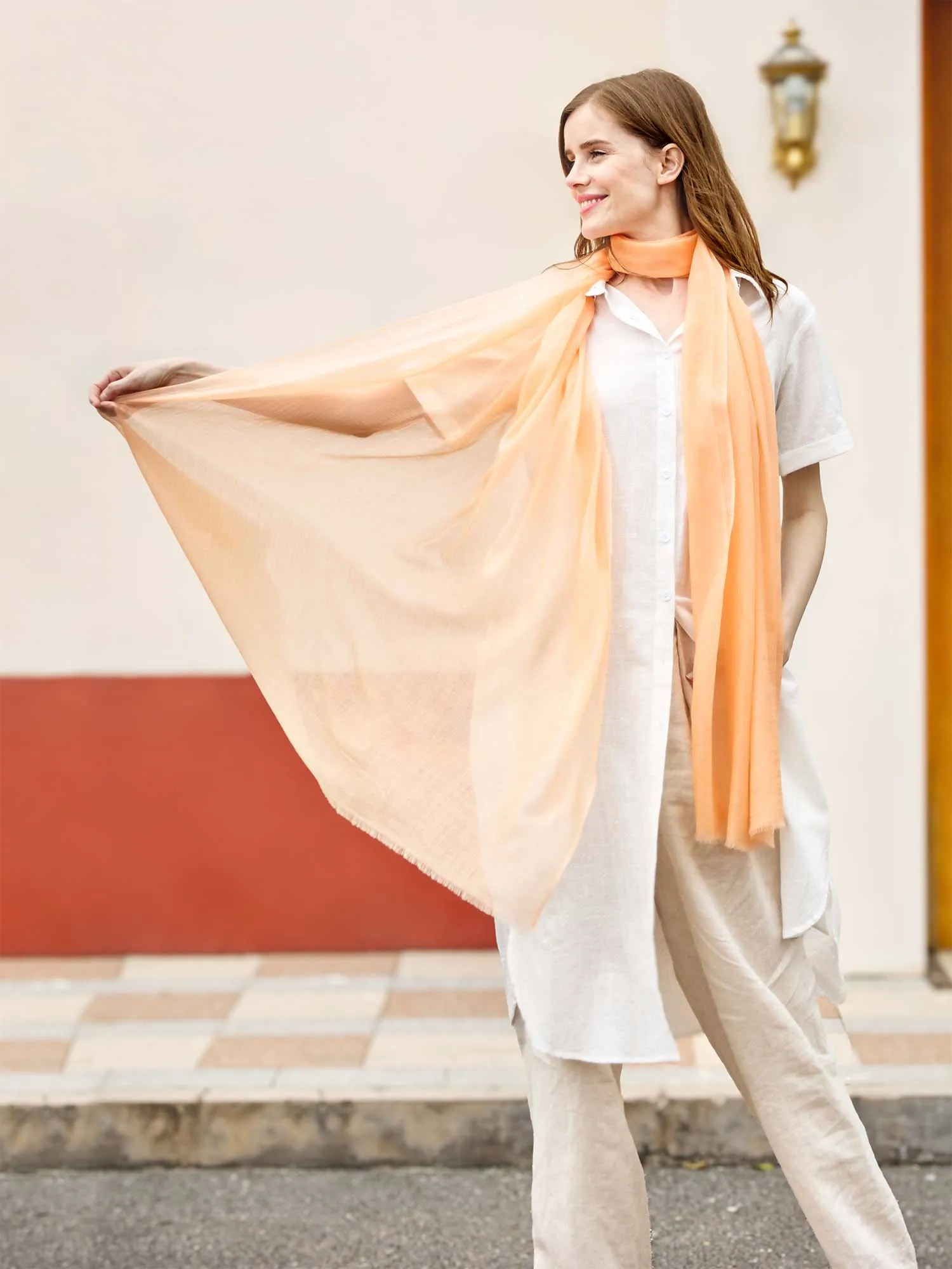 Featherlight Peach Cashmere Scarf