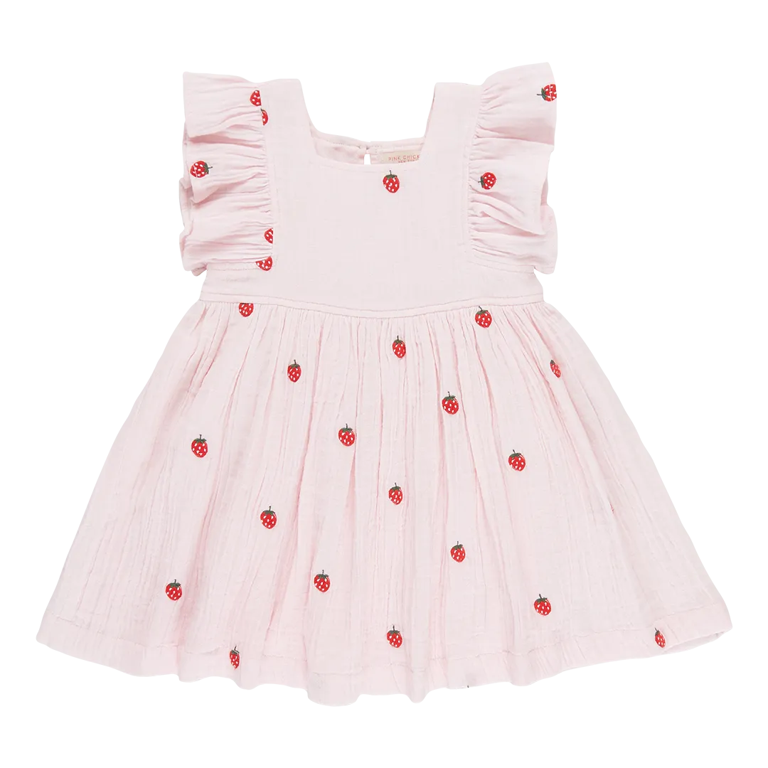 Girls Elsie Dress - Strawberry Embroidery