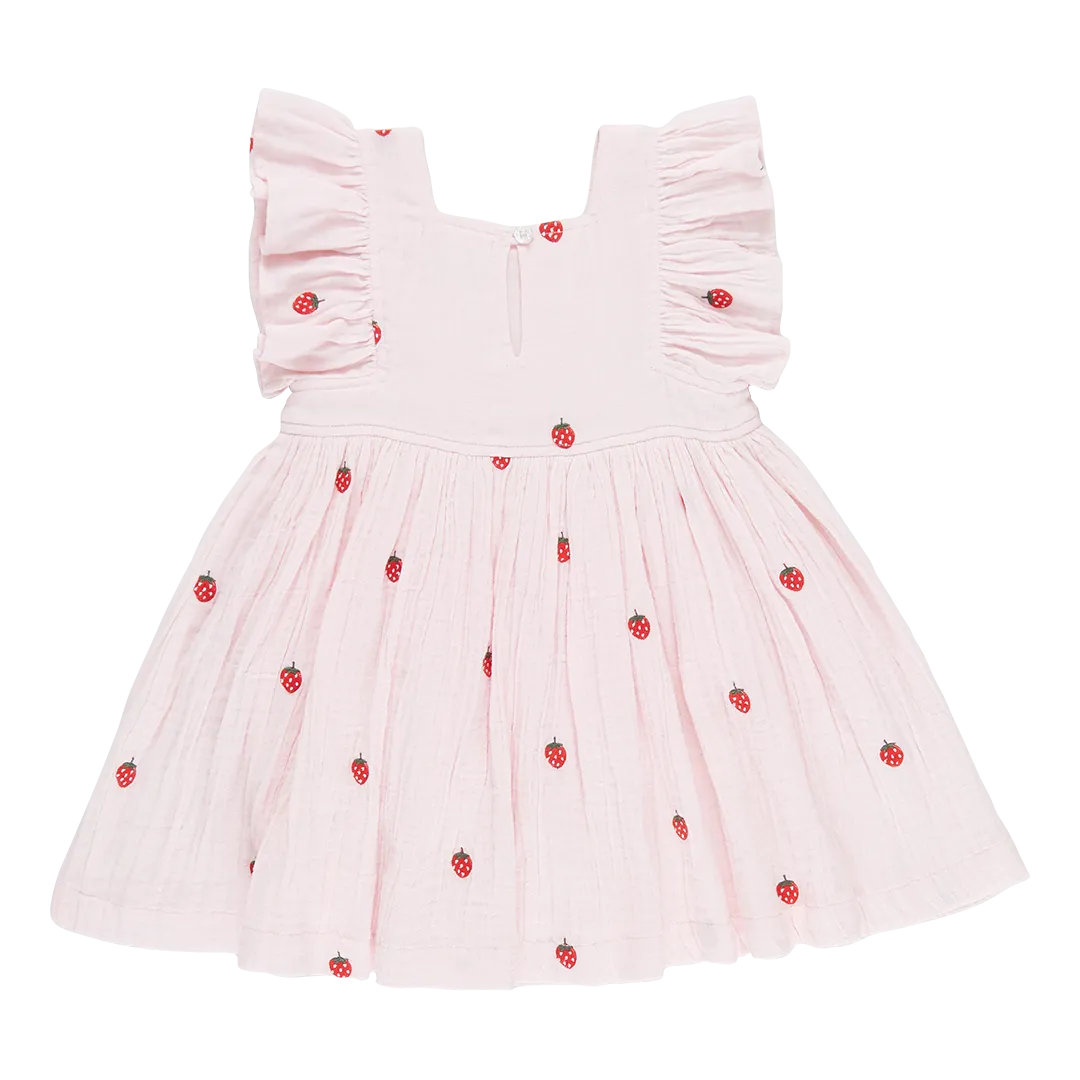 Girls Elsie Dress - Strawberry Embroidery