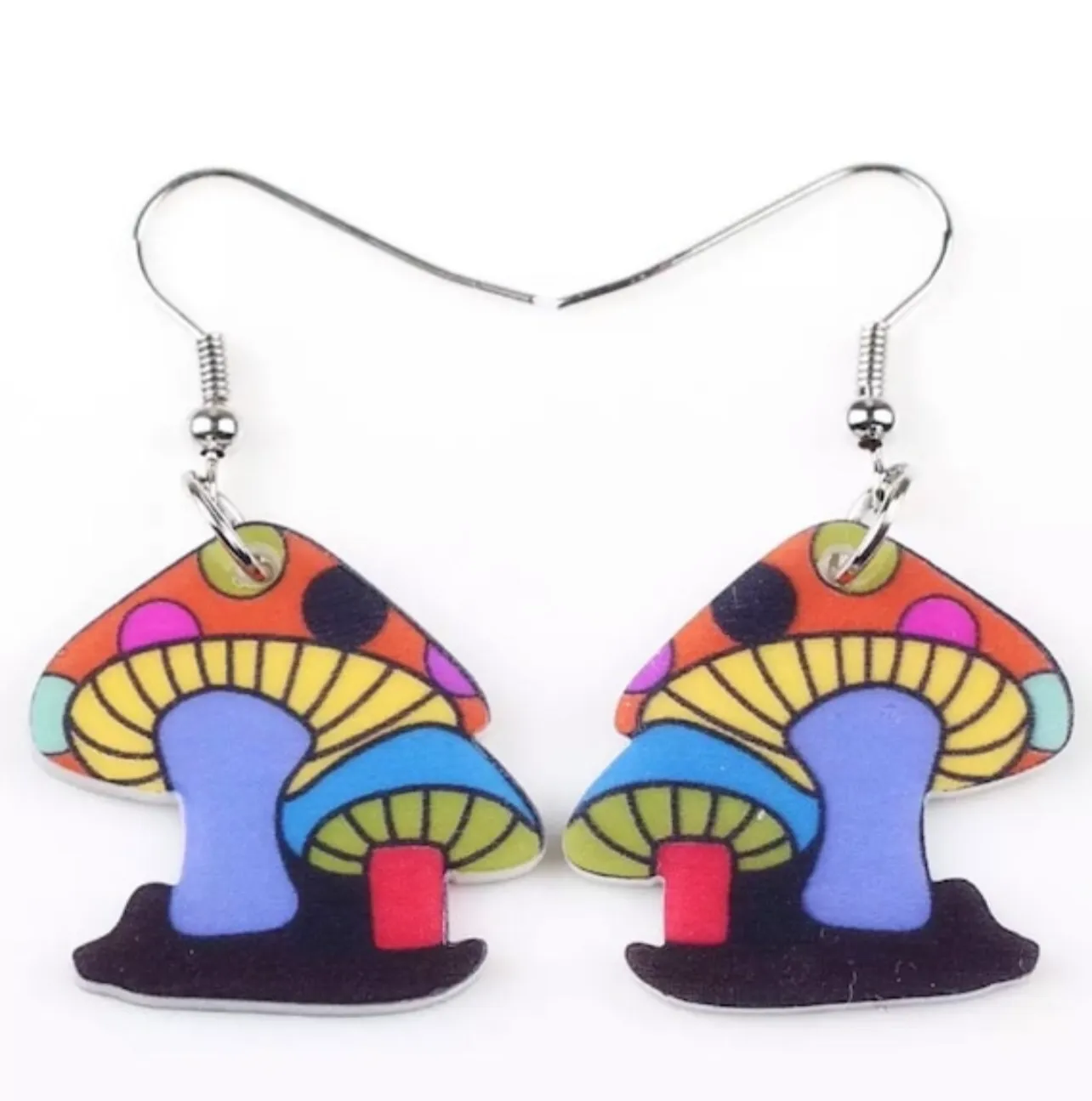 Handcrafted Colorful Mushroom Acrylic Earrings - Whimsical Nature-Inspired Jewelry