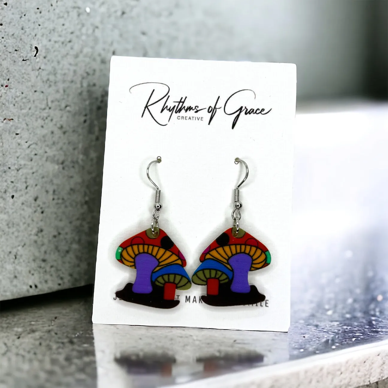 Handcrafted Colorful Mushroom Acrylic Earrings - Whimsical Nature-Inspired Jewelry