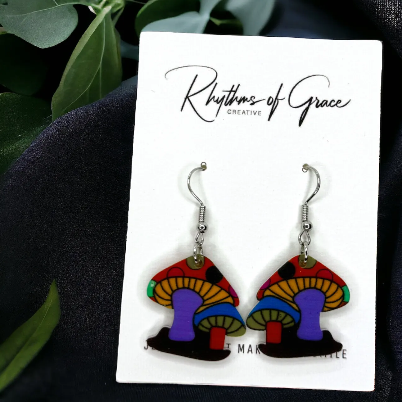 Handcrafted Colorful Mushroom Acrylic Earrings - Whimsical Nature-Inspired Jewelry