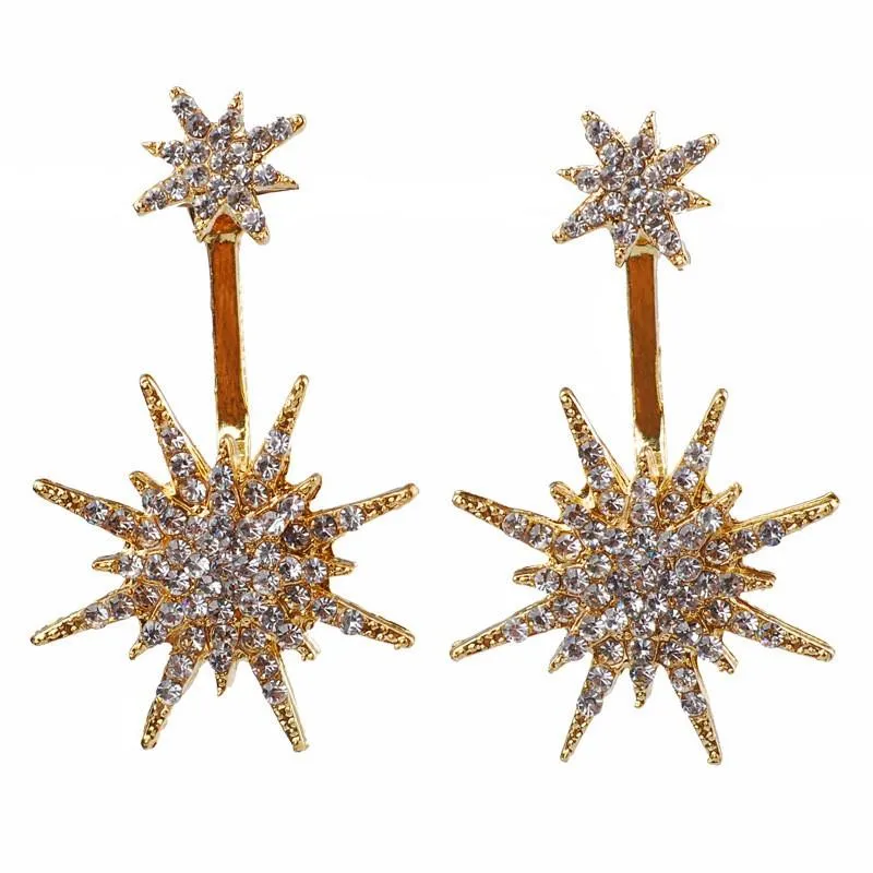 Honey Couture Gold Starburst Diamante Drop Earrings