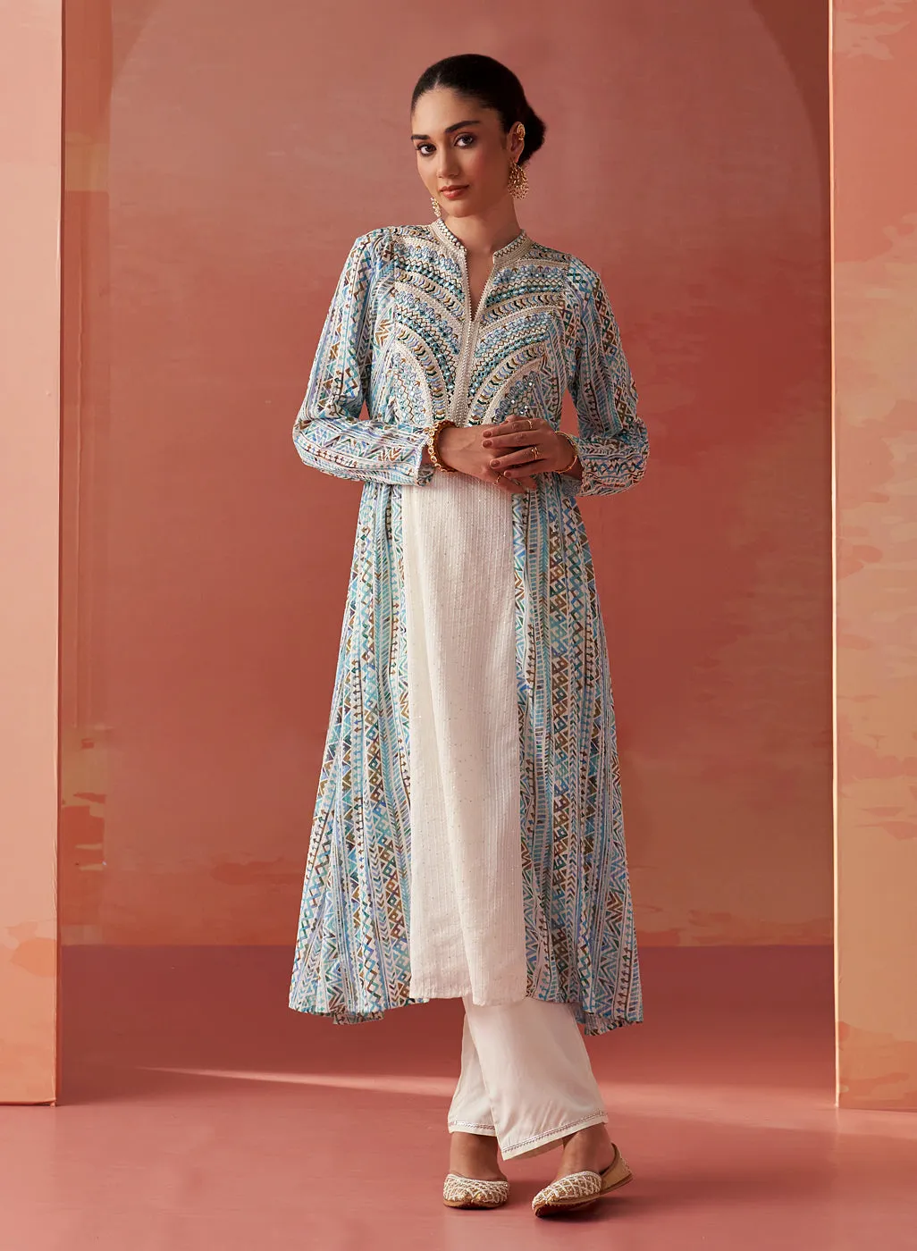 Imara Blue Printed Georgette Kurta Set