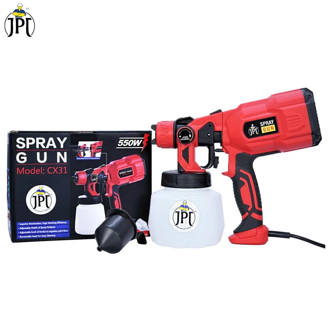 JPT 550W Powerful HVLP Paint Spray Gun | 1.8MM Nozzle | 3 Spray Patterns | 500ml/min Flow Rate | 800ml Detachable Container | 360° Directional Nozzle | Single Unit Design | Great Coverage And No Drips