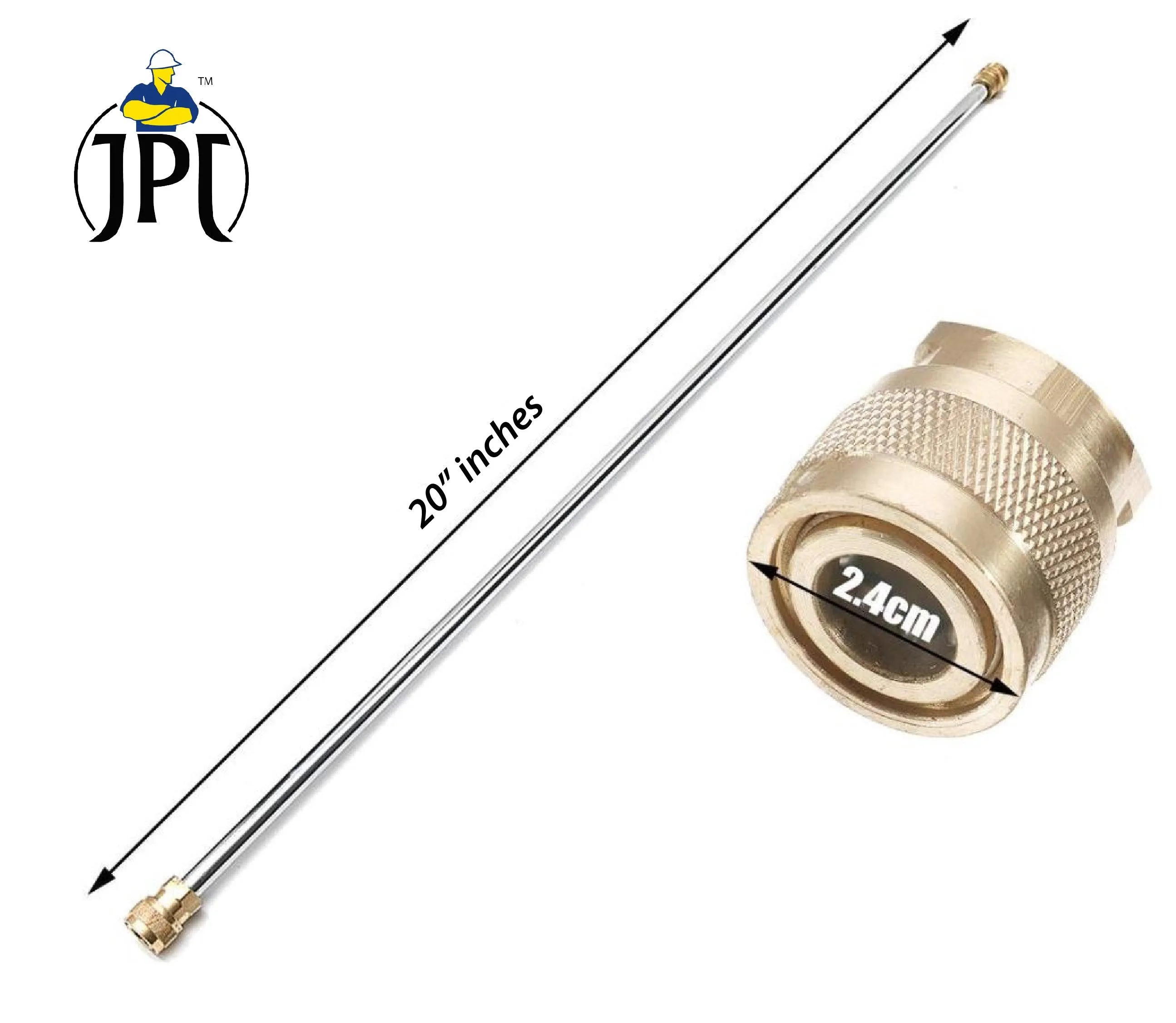 JPT Combo Pressure Washer Spray Wand/Extension Straight Rod, 20" with Turbo Rotating Brass Nozzle with I/4 Male Connector