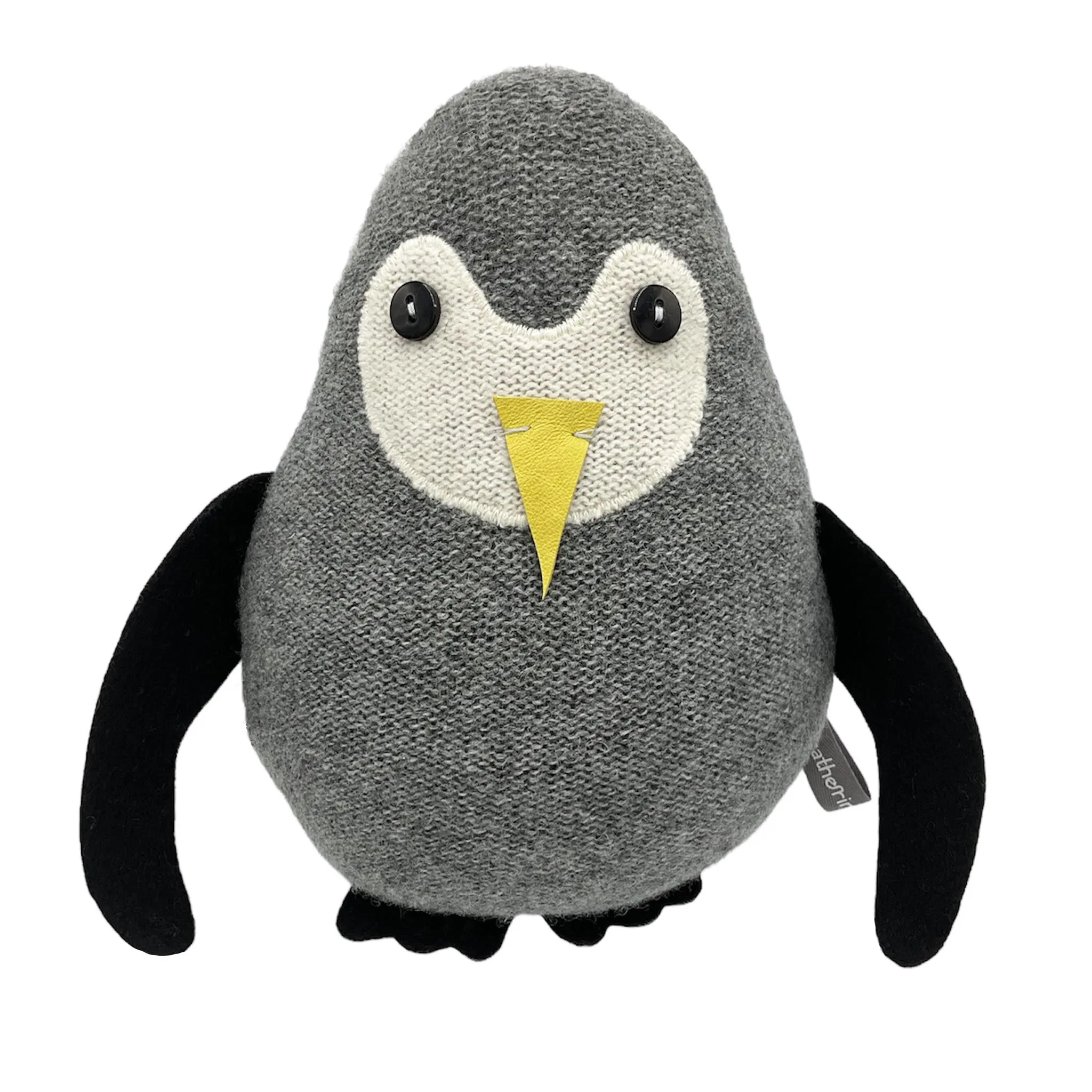 Knitted Grey Penguin Doorstop With Lavender